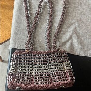 Handcrafted Woven Chain-Link Shoulder Bag in Mauve Brown
